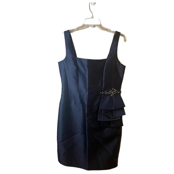 Rickie Freeman Teri Jon Black Sleeveless Ruffle Embellished Beaded Dress 10 - Picture 1 of 9